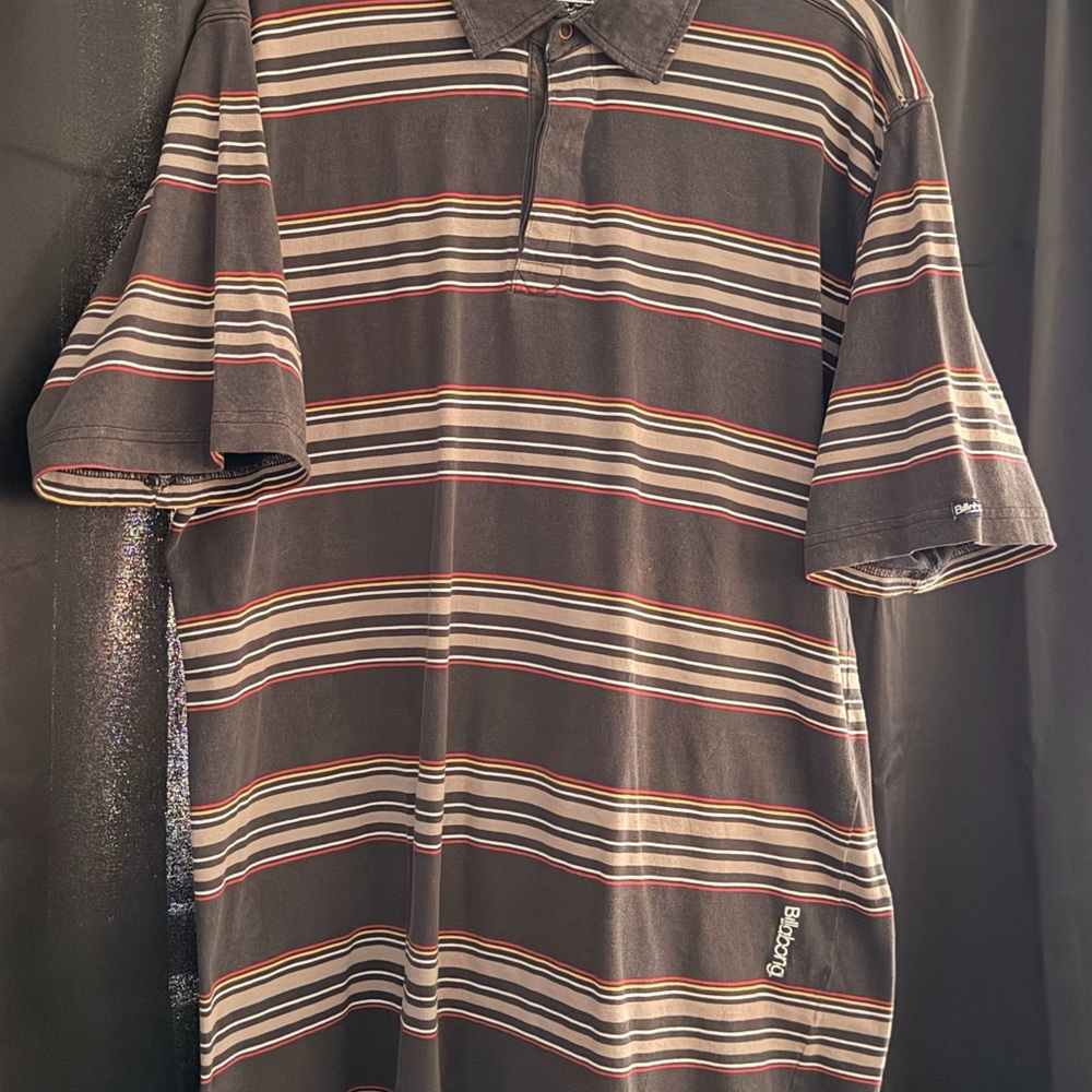 Billabong Men’s Black Polo with Cream and Red Stripes